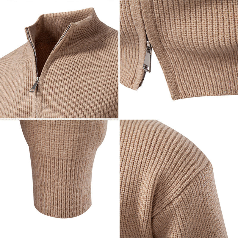 Men's knitted jacket with high collar and zipper Lune London