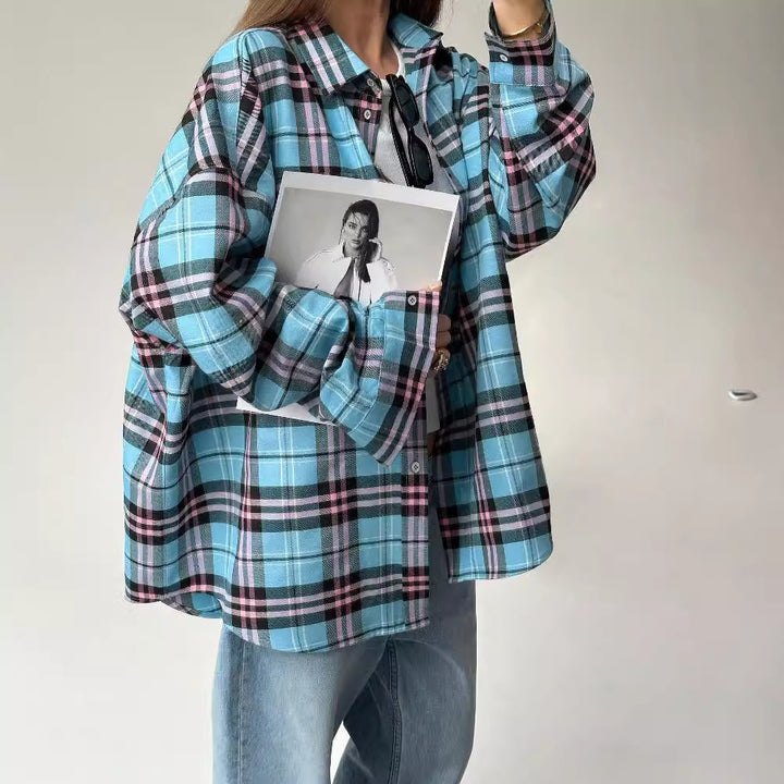 Oversized plaid shirt ladies Chic und Style