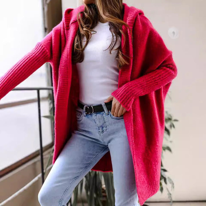Women's Cozy Cardigan with Hood and Open Cut Lune London