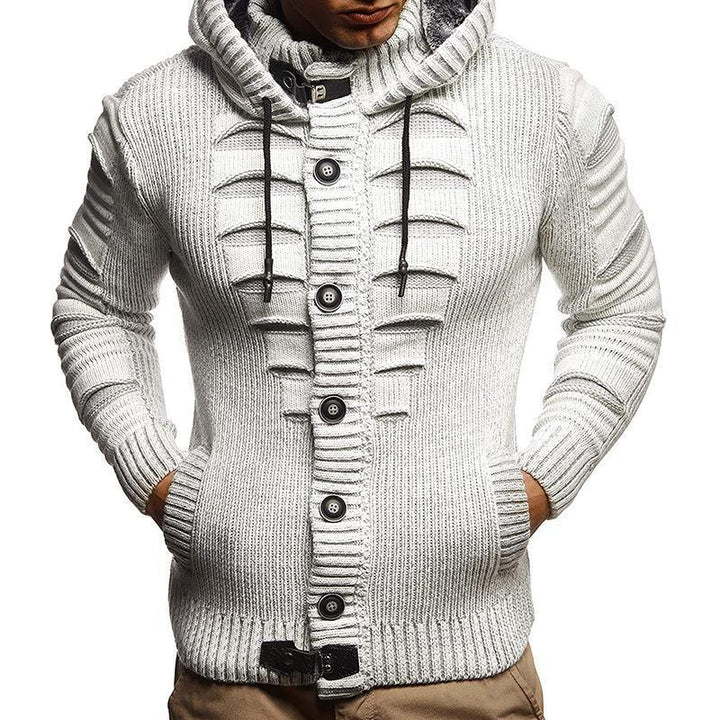 Men's knitted jacket with hood and decorative button details Lune London