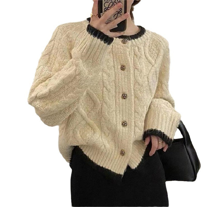 Comfortable cardigan for women with elegant textured pattern and contrasting edges Lune London