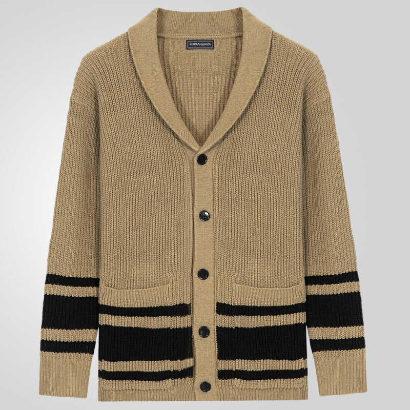 Thick knit cardigan for men with modern details and practical pockets Lune London
