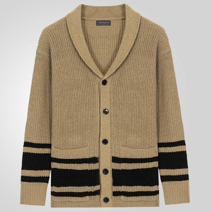 Thick knit cardigan for men with modern details and practical pockets Lune London