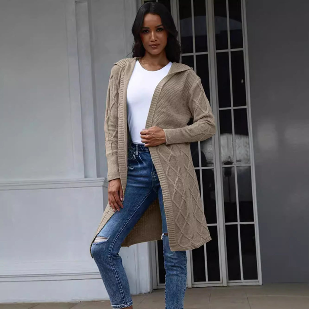 Ladies Chunky Knit Cardigan with Elegant Twisted Pattern Lune London