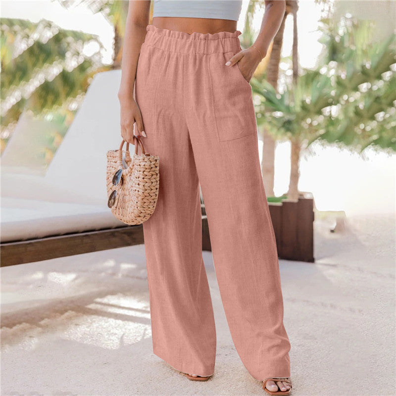 Wide palazzo pants for women with elastic waistband and practical pockets Lune London