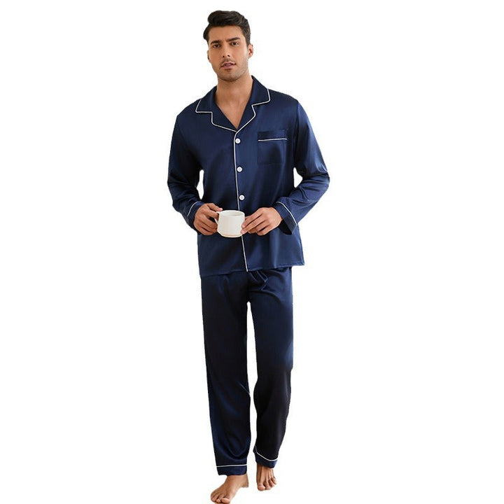 Men's Satin Pajama Set with Classic Collar and Elegant Contrast Stitching Lune London