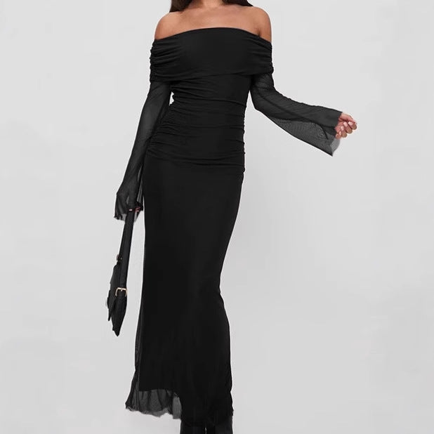 Sleeveless maxi dress for women with lace details and off-the-shoulder design Lune London