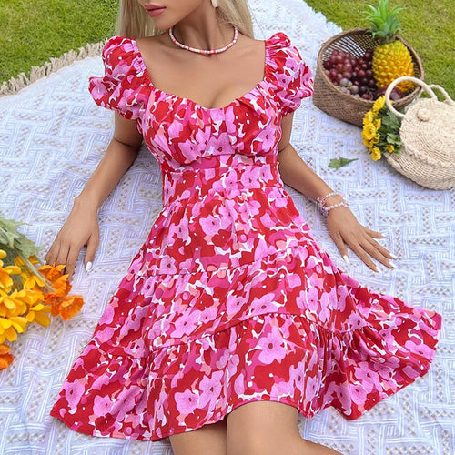 Floral printed mini dress with puff sleeves for women Lune London