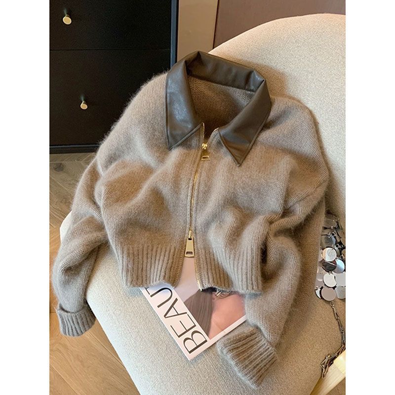 Cardigan pour femmes avec col en cuir Chic & Stil