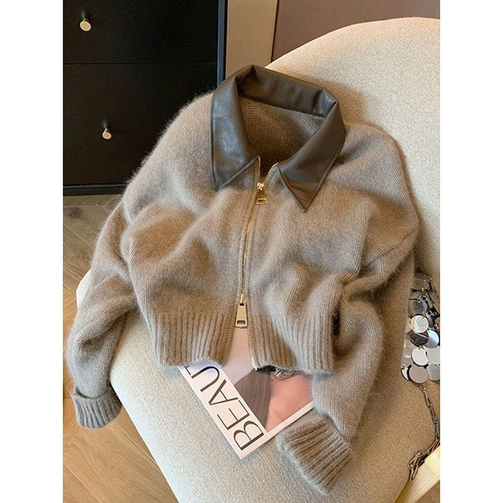 Cardigan pour femmes avec col en cuir Chic & Stil