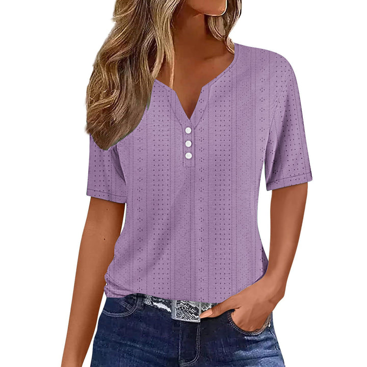 Short sleeve blouse for women with V-neck and button details Lune London