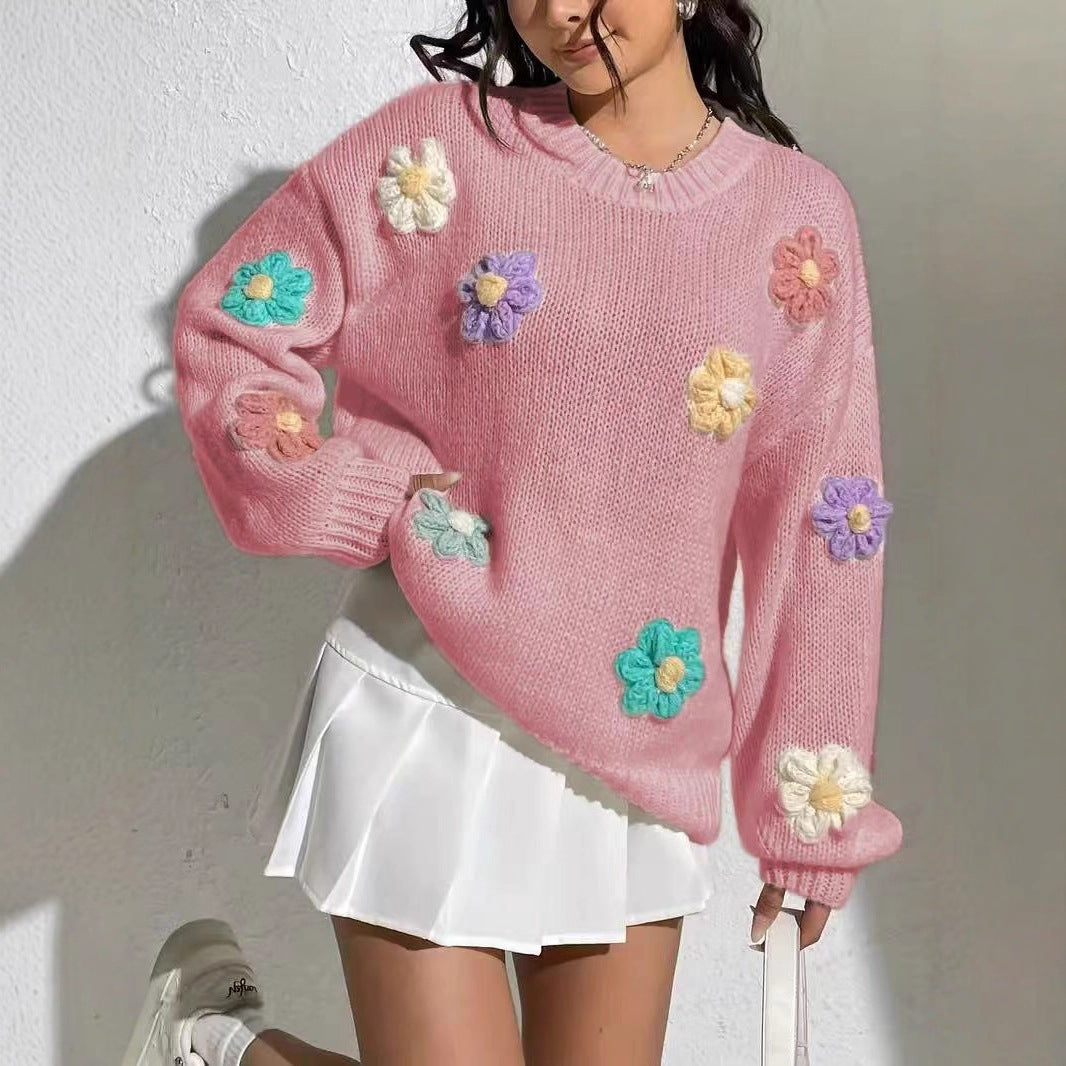 Woman oversized sweater embroidered with flowers Lune London