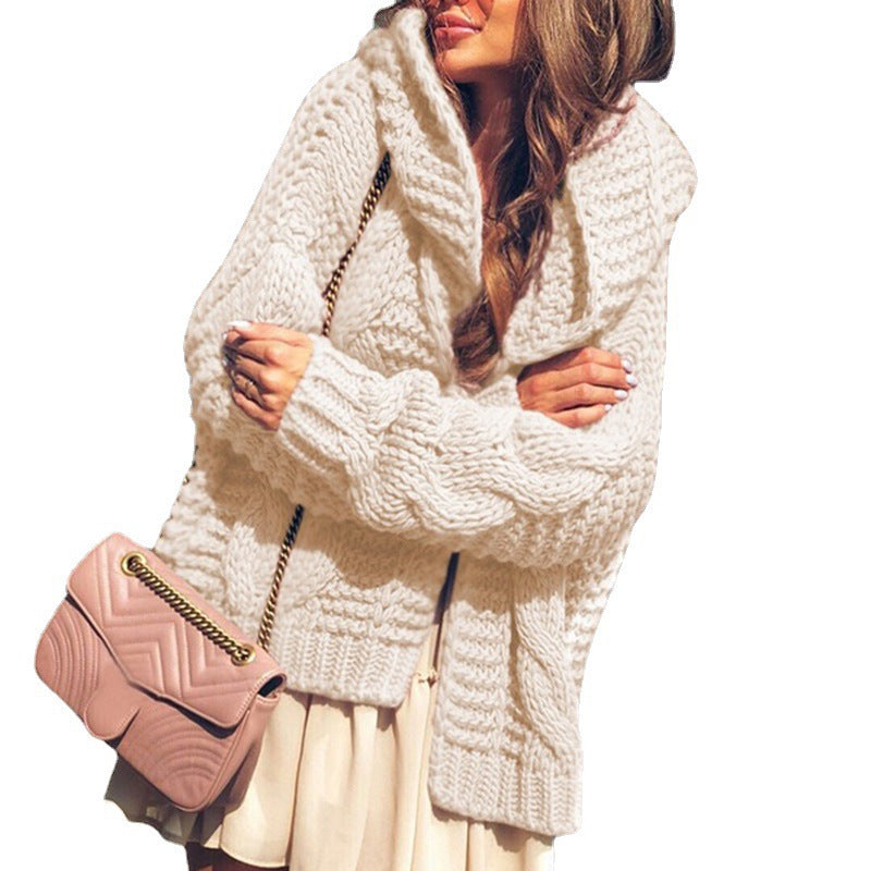 Oversized chunky knit jacket for women with shawl collar and large pockets Lune London