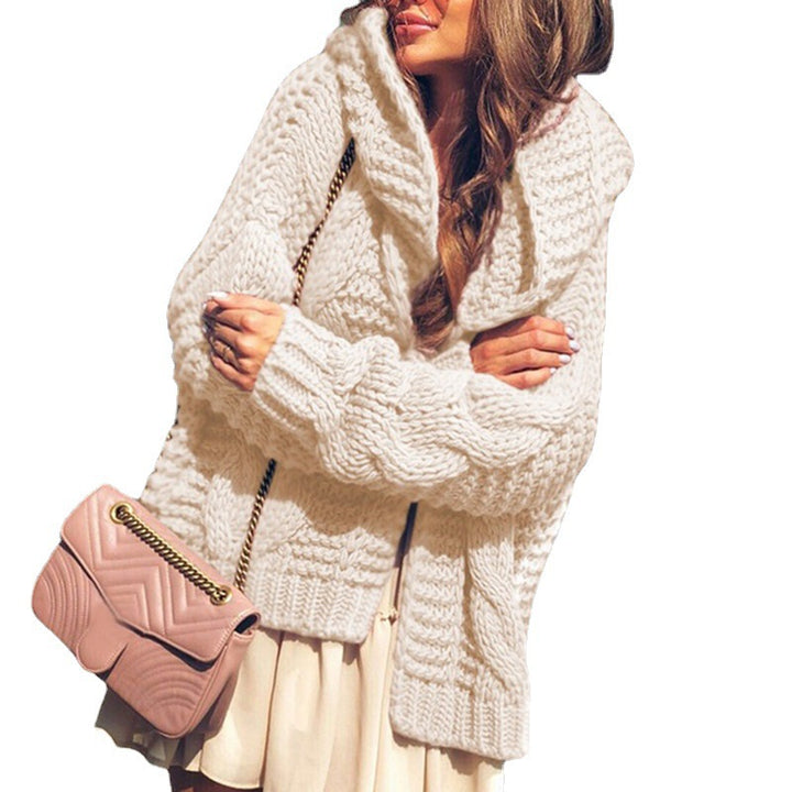 Oversized chunky knit jacket for women with shawl collar and large pockets Lune London