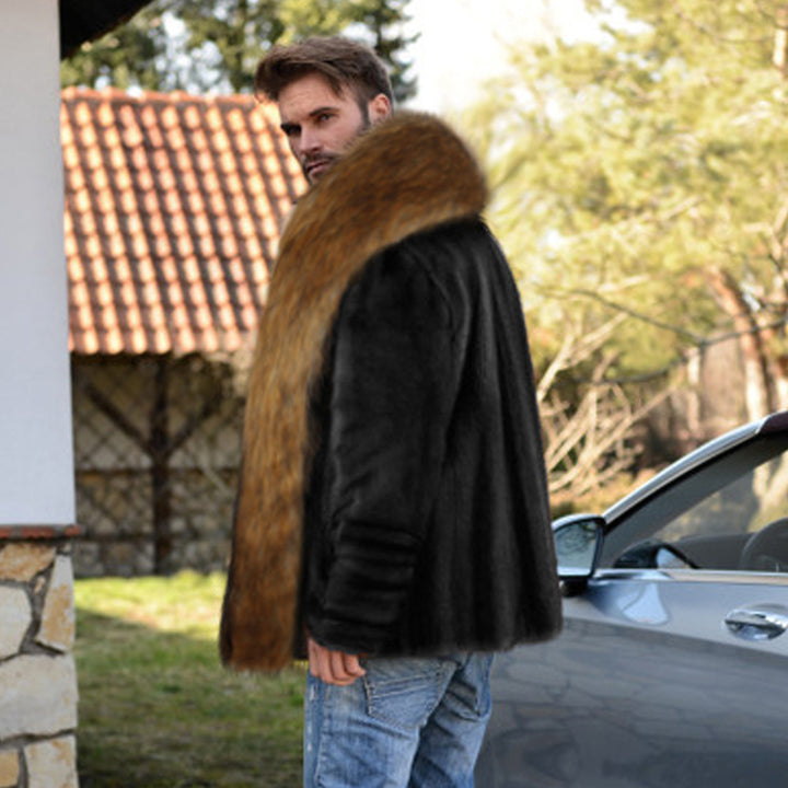 Elegant and warm fleece jacket for men with faux fur collar Lune London