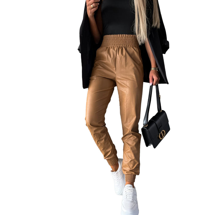 Women's faux leather pants with elastic waistband and slim fit Lune London