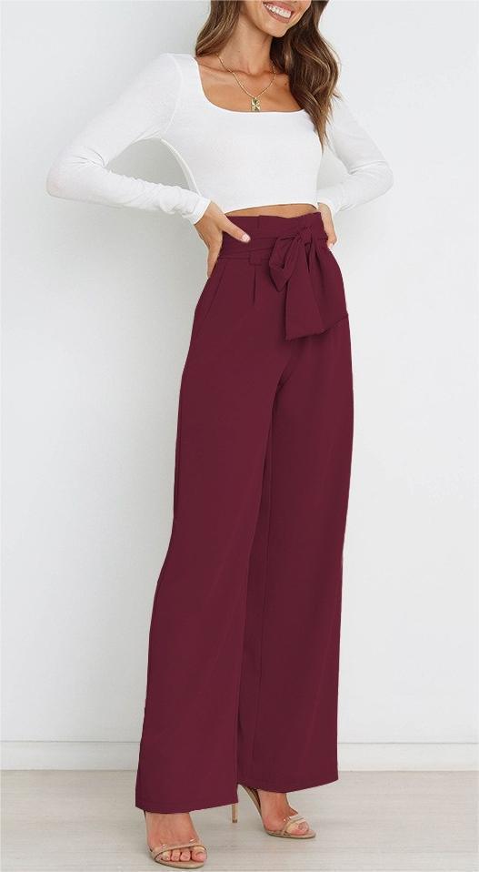 Ladies Elegant Loose Fabric Trousers with Waist Belt Lune London