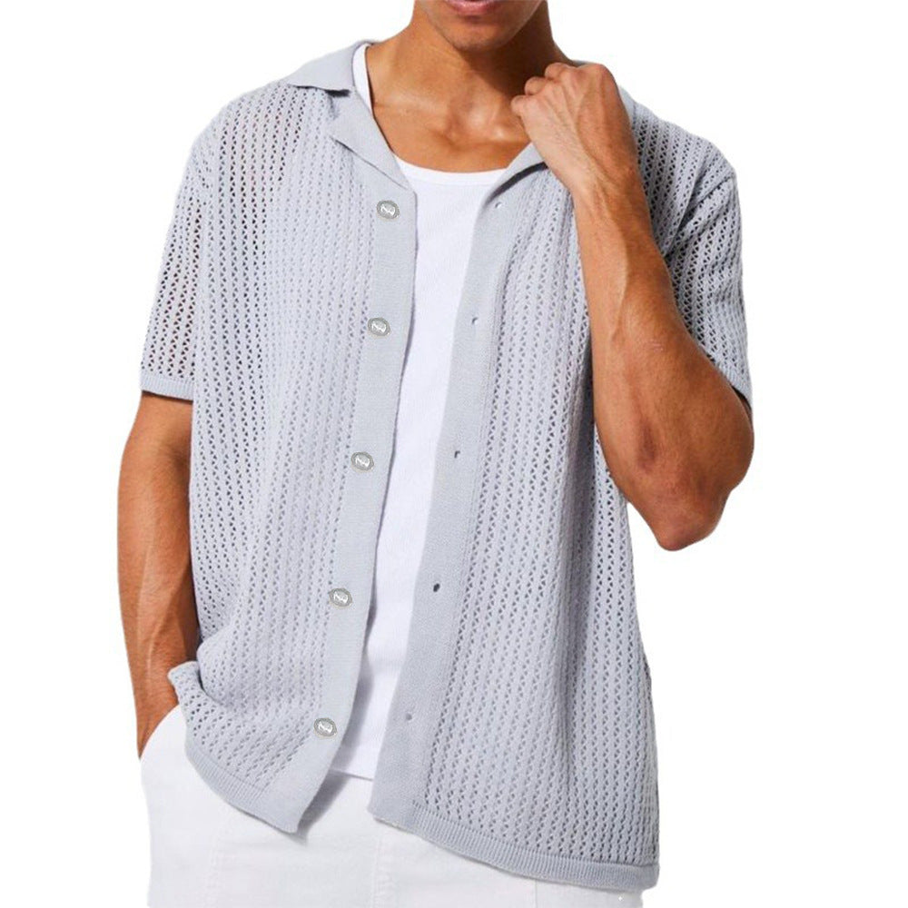 Open collar knit shirt for men with short sleeves and breathable Lune London