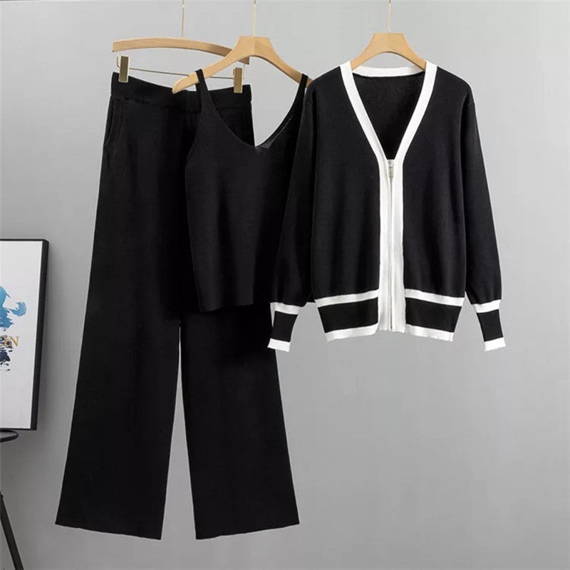 Casual knit loungewear set for women with high-quality zip cardigan and wide-leg pants Lune London