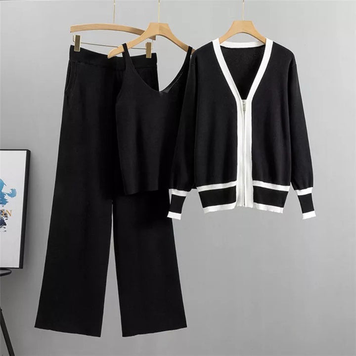 Casual knit loungewear set for women with high-quality zip cardigan and wide-leg pants Lune London