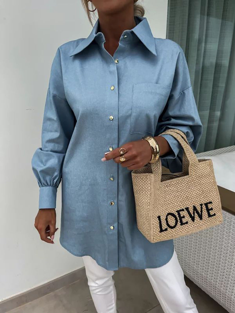 Blouse oversize classique pour femmes avec détails en bouton et poche poitrine Chic & Stil