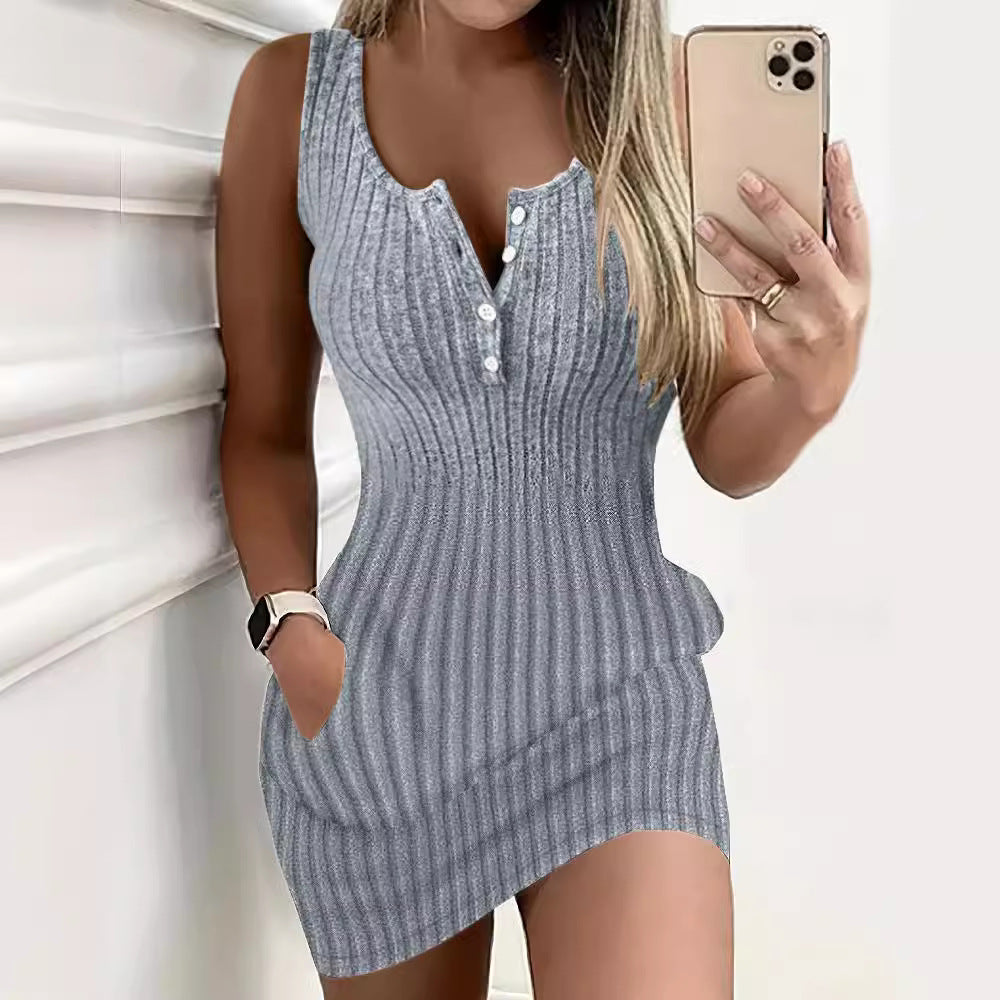 Lune London Women's Ribbed Knit Button Dress