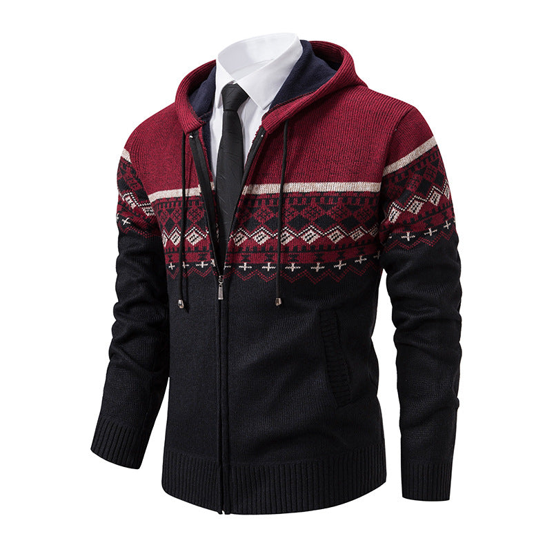 Men's hooded knit jacket with Norwegian pattern Lune London