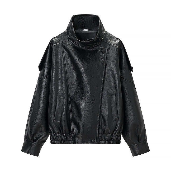 Veste en faux cuir à la mode pour femmes avec col haut et poches pratiques Chic & Stil