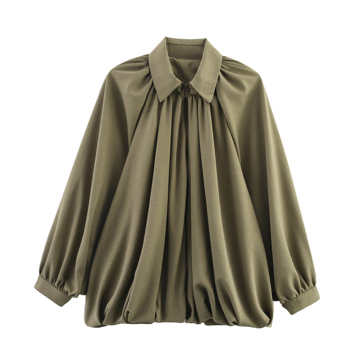 Oversized blouse for women with refined draping and an elegant button detail Lune London