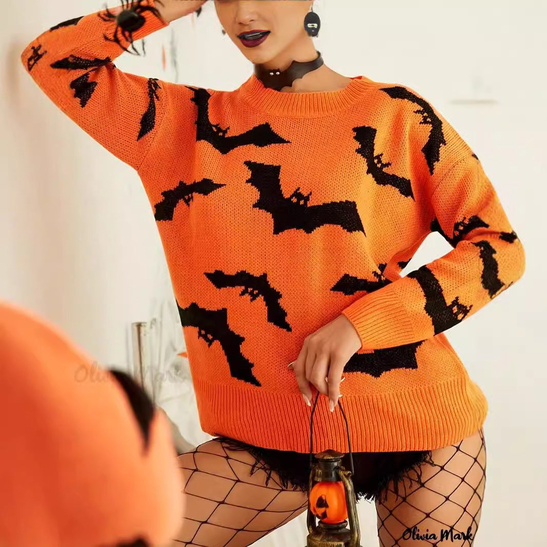 Pull Halloween pour femmes avec motif de chauve-souris amusant Chic & Stil
