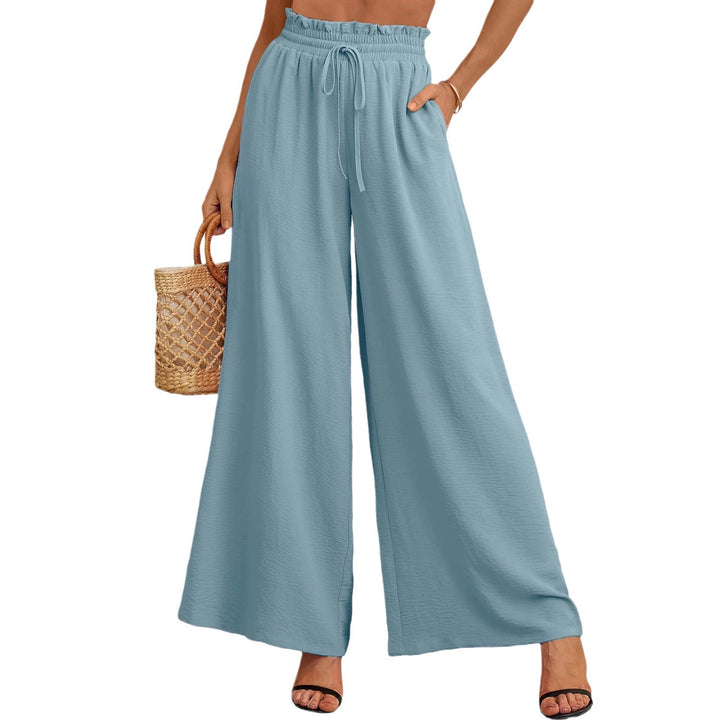 Women Summer Loose and Airy Pants with Elastic Waistband and Ties Lune London