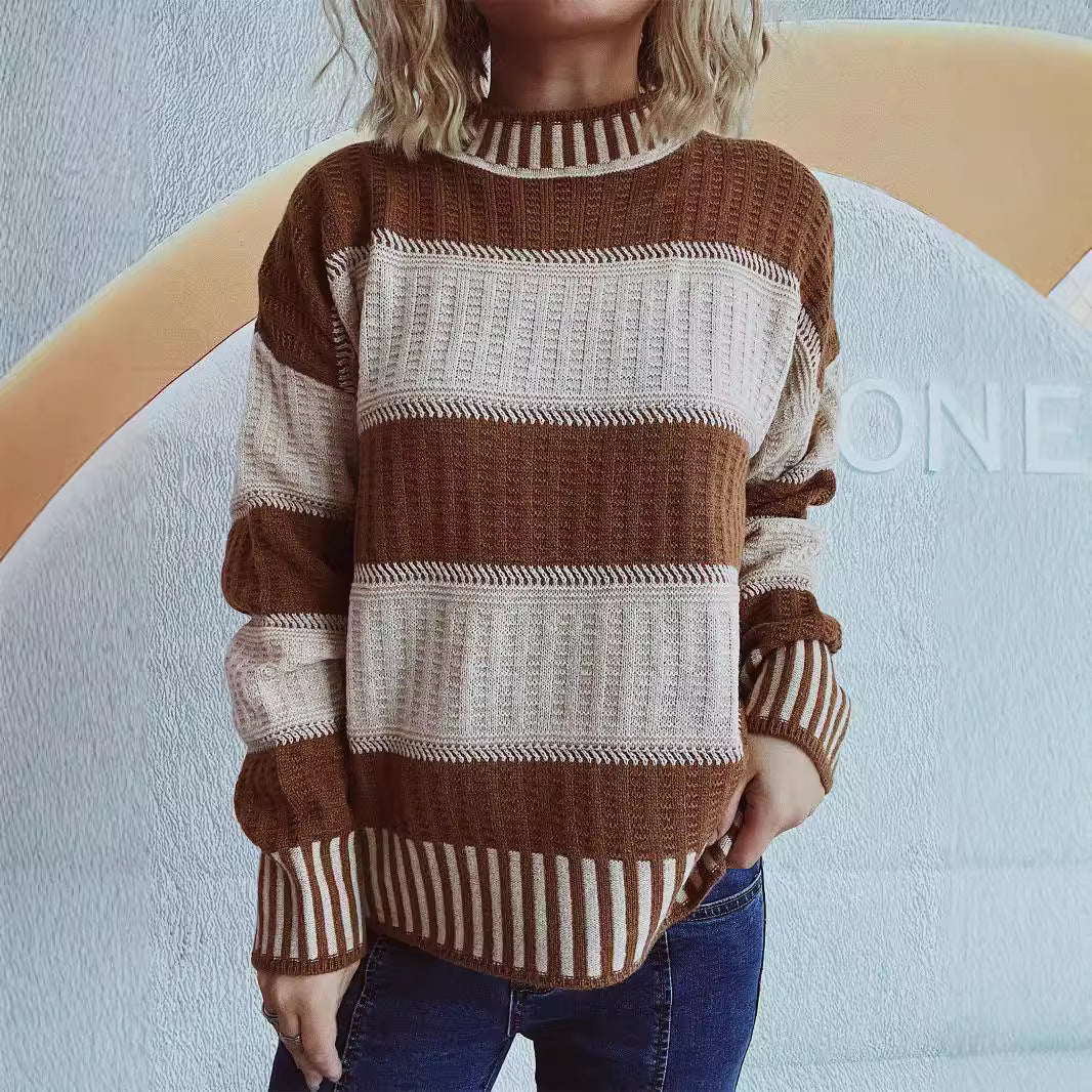 Pull en tricot élégant pour femmes avec un motif rayé unique et de hauts bords Chic & Stil