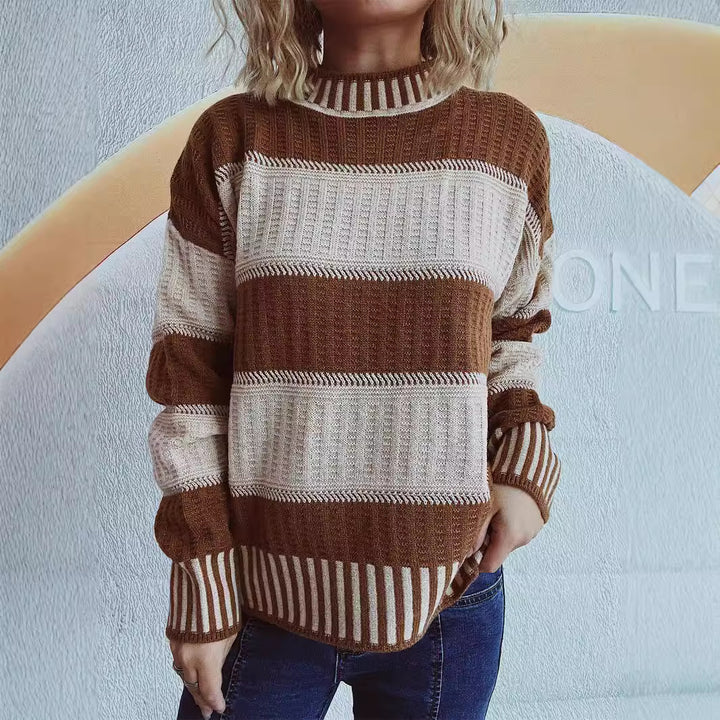 Pull en tricot élégant pour femmes avec un motif rayé unique et de hauts bords Chic & Stil