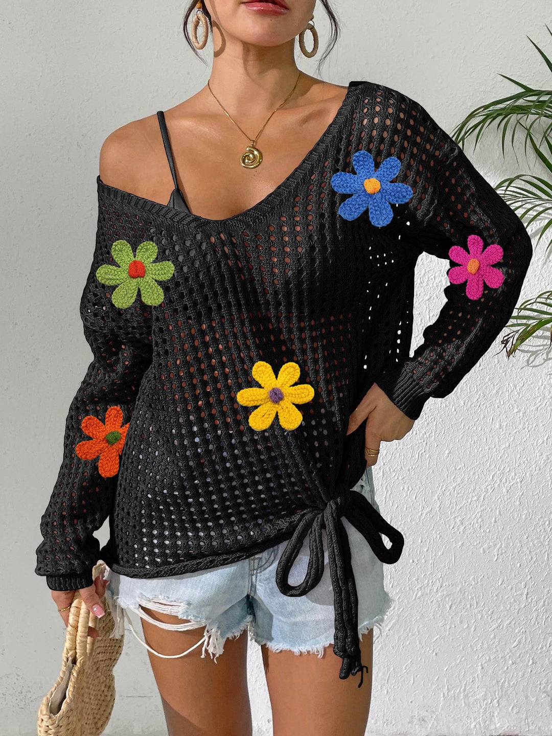 Ladies Open Weave Floral Vest Lune London