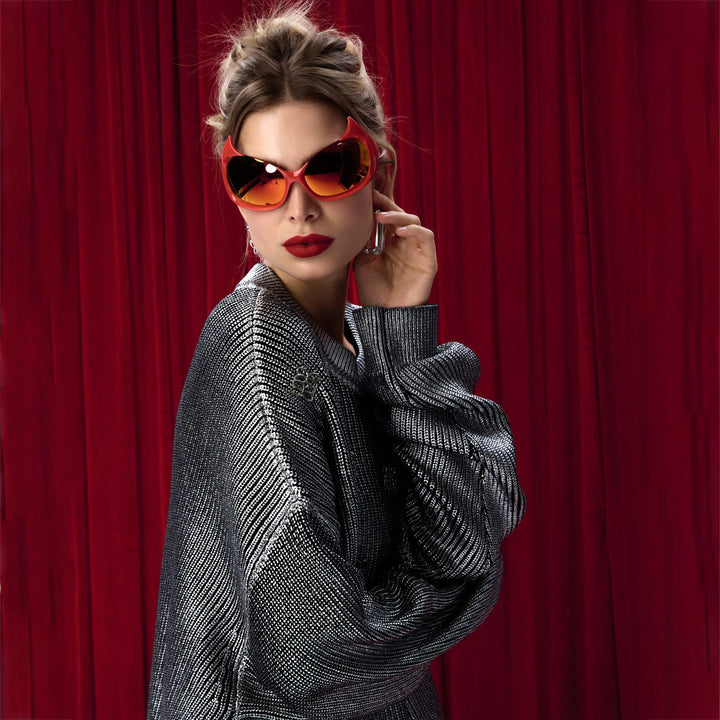 Oversized knit sweater for women with shiny accents Lune London