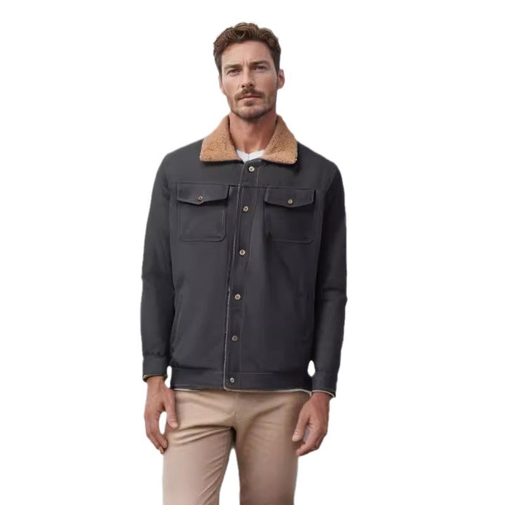 Casual men's jacket with faux fur collar and practical pockets Lune London