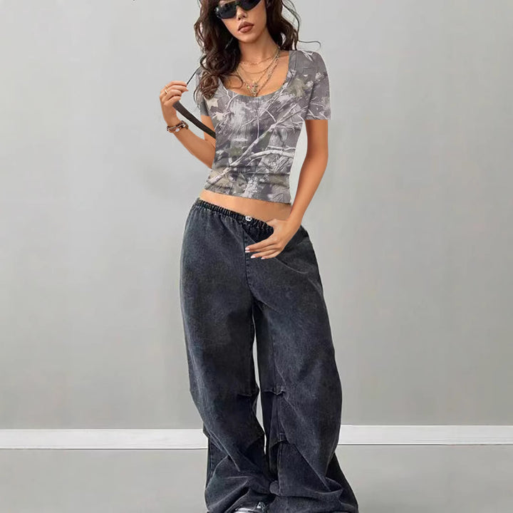 Lune London trendy V neck camo women's T-shirt