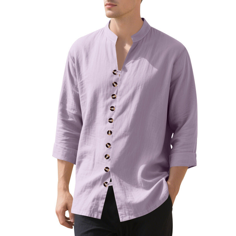 Casual long sleeve shirt for men with Henley collar and trendy buttons Lune London
