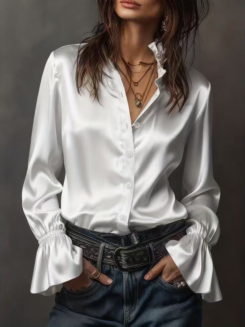 Women Elegant Blouse with Gathered Sleeves, Lune London