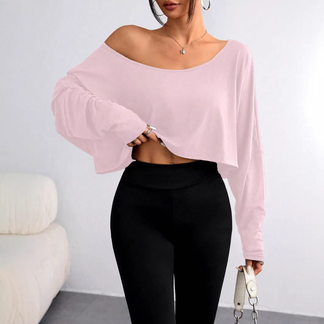 Women's Casual Crop Top with Loose Fit and Asymmetrical Neckline Lune London