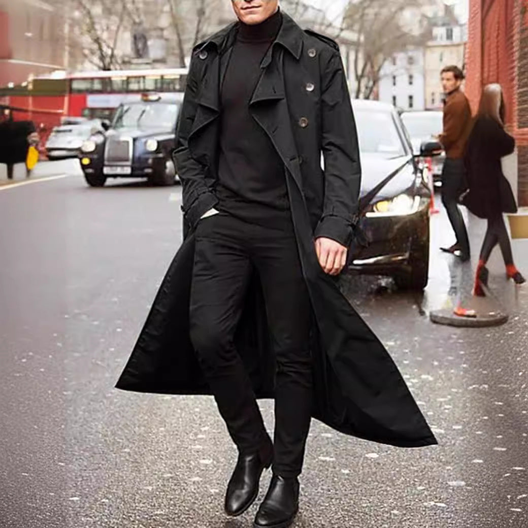Long trench coat for men with a modern cut and practical pockets Lune London