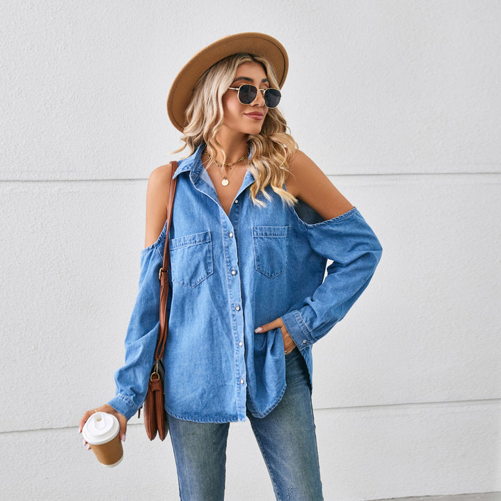 Women's denim shirt with raglan sleeves and chest pockets Lune London