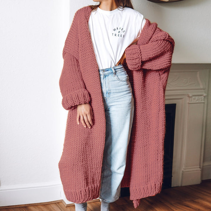Ladies Thick Knit Cardigan with Long Sleeves Lune London