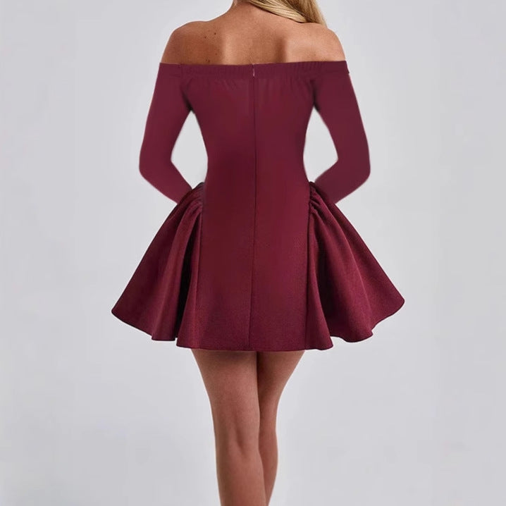 Women Elegant Slim Dress Off Shoulder With Deep V Neck And Long Sleeve Lune London