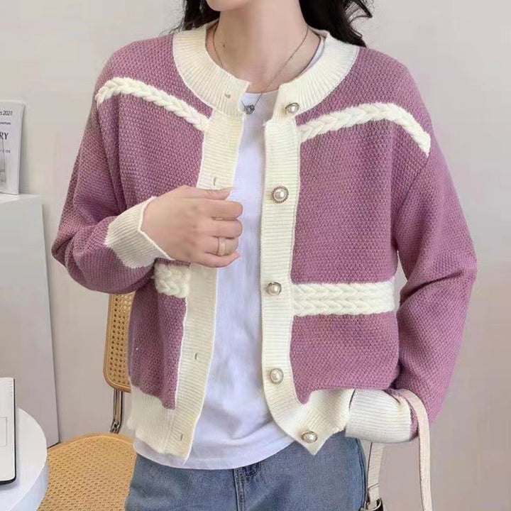 Ladies Large knitted cardigan with decorative buttons and braid details Lune London