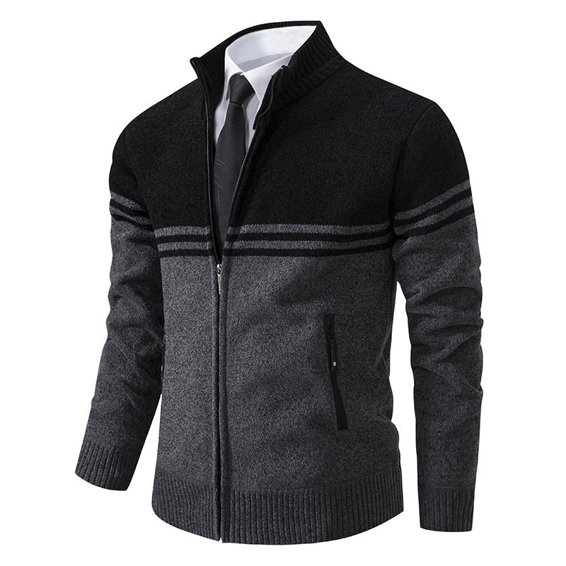 Sporty and trendy knitted jacket for men with zipper and contrasting stripes Lune London