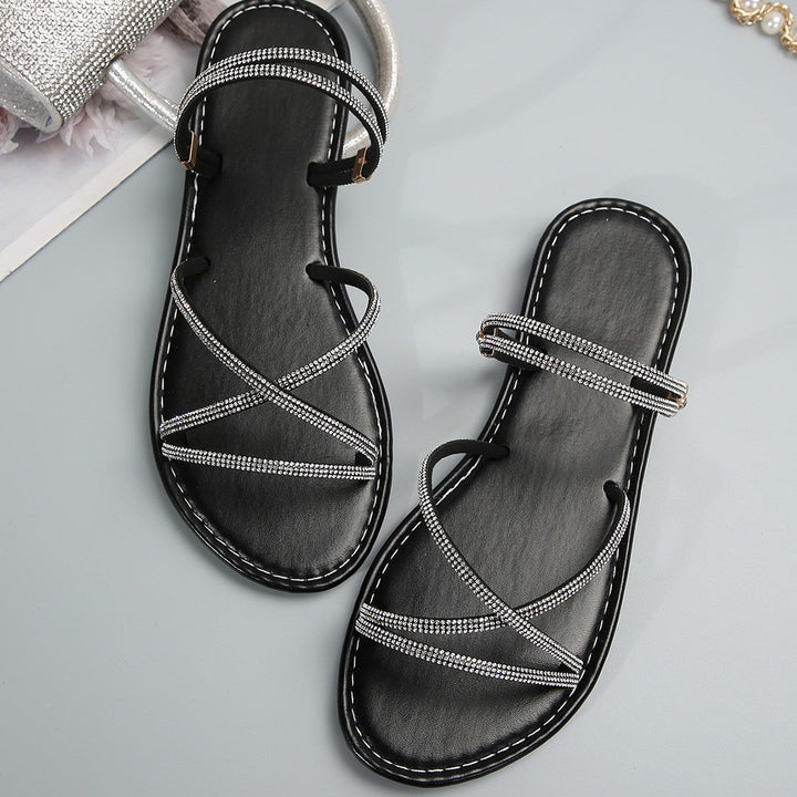 Women Strappy Sandals with Sparkling Rhinestone Details and Comfortable Sole Lune London