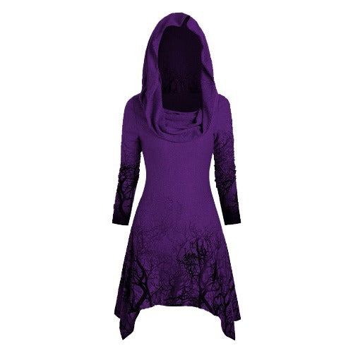 Hooded dress for women with graphic tree design Lune London