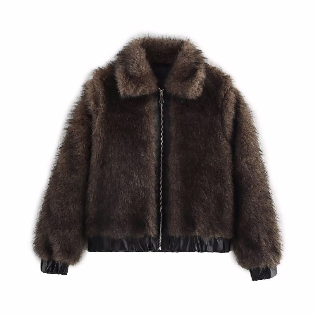 Dames luxueuse veste en fausse fourrure avec ceinture élastique Lune London