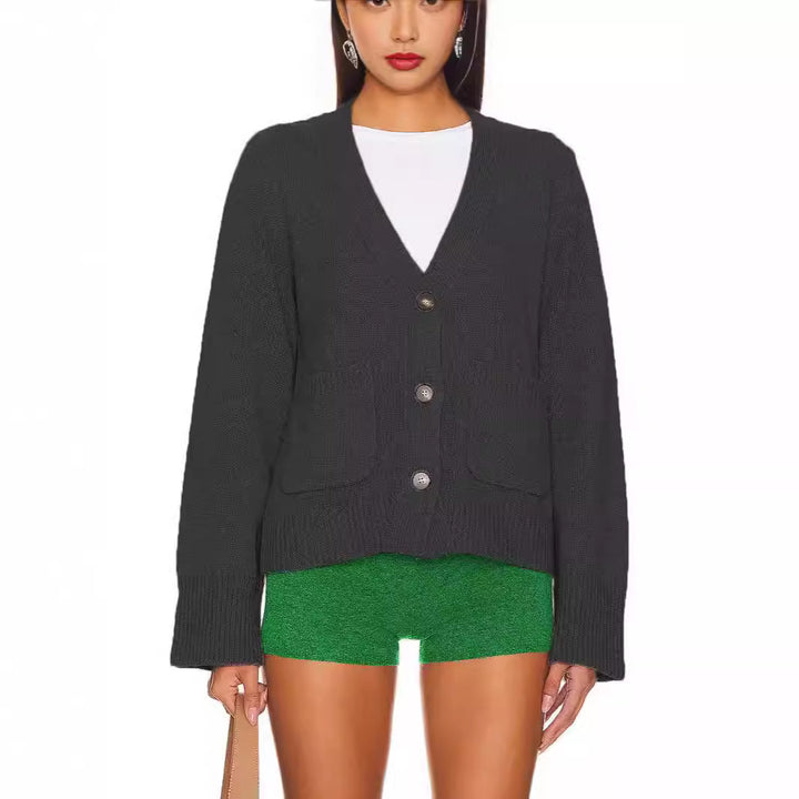 Women’s knitted jacket with V-neck and large pockets Lune London